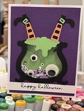 handmade Shaker Card Kit Stampin' Up! Halloween Witch Cauldron Eyes