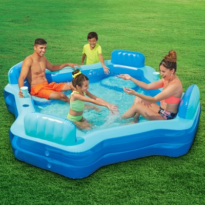 Bluescape Blue Deluxe Comfort Inflatable Family Swimming Pool, 4 Seats, Square