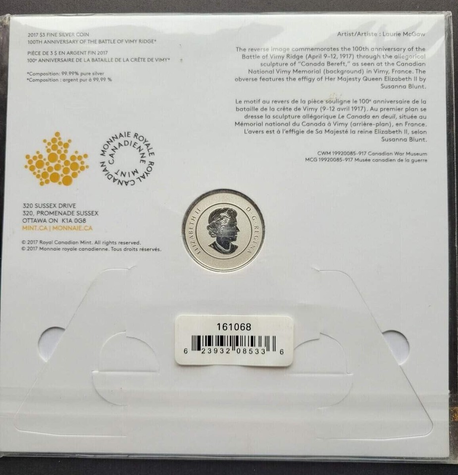 CANADA 2017 3 FINE SILVER COIN *** THE BATTLE OF VIMY RIDGE *** 1490