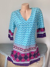 OLD NAVY Tunic Dress Smock V Neck Blue FLORAL Mix Print SPRING 3/4 Sleeve SIZE M