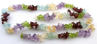 Blue Topaz Citrine Amethyst Garnet Peridot Multistone Chip Bead 15'' Strand CBS74