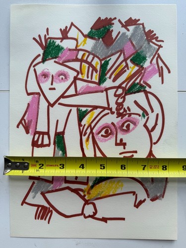 Vintage Abstract Outsider Art Colorful Figure Study Paper Postmodern 12 x 9 - Picture 10 of 10