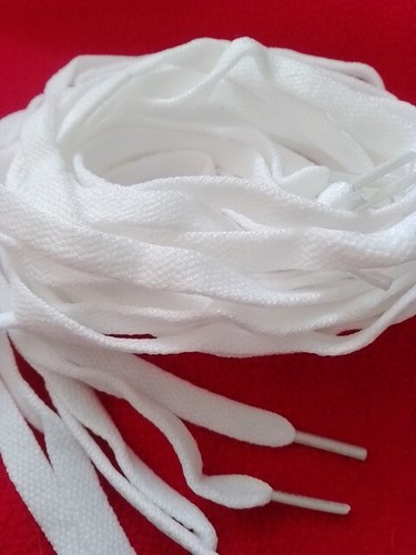White Flat Laces x3 Pair 8mm, 150cm Shoelaces UK, White Flat 150cm sports shoe - Picture 8 of 8