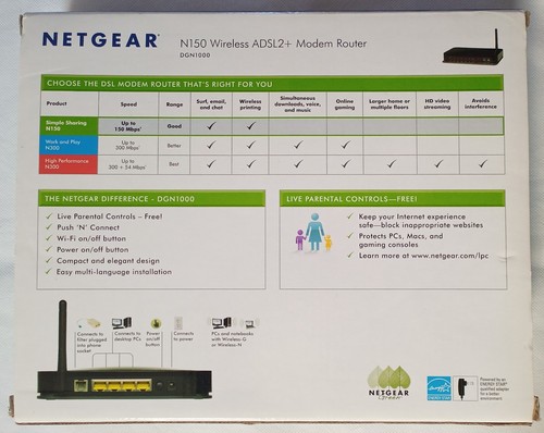 Black Netgear N150 DGN1000 Wireless / Cable ADSL2+ Modem Router – NEW old Stock - Picture 2 of 5