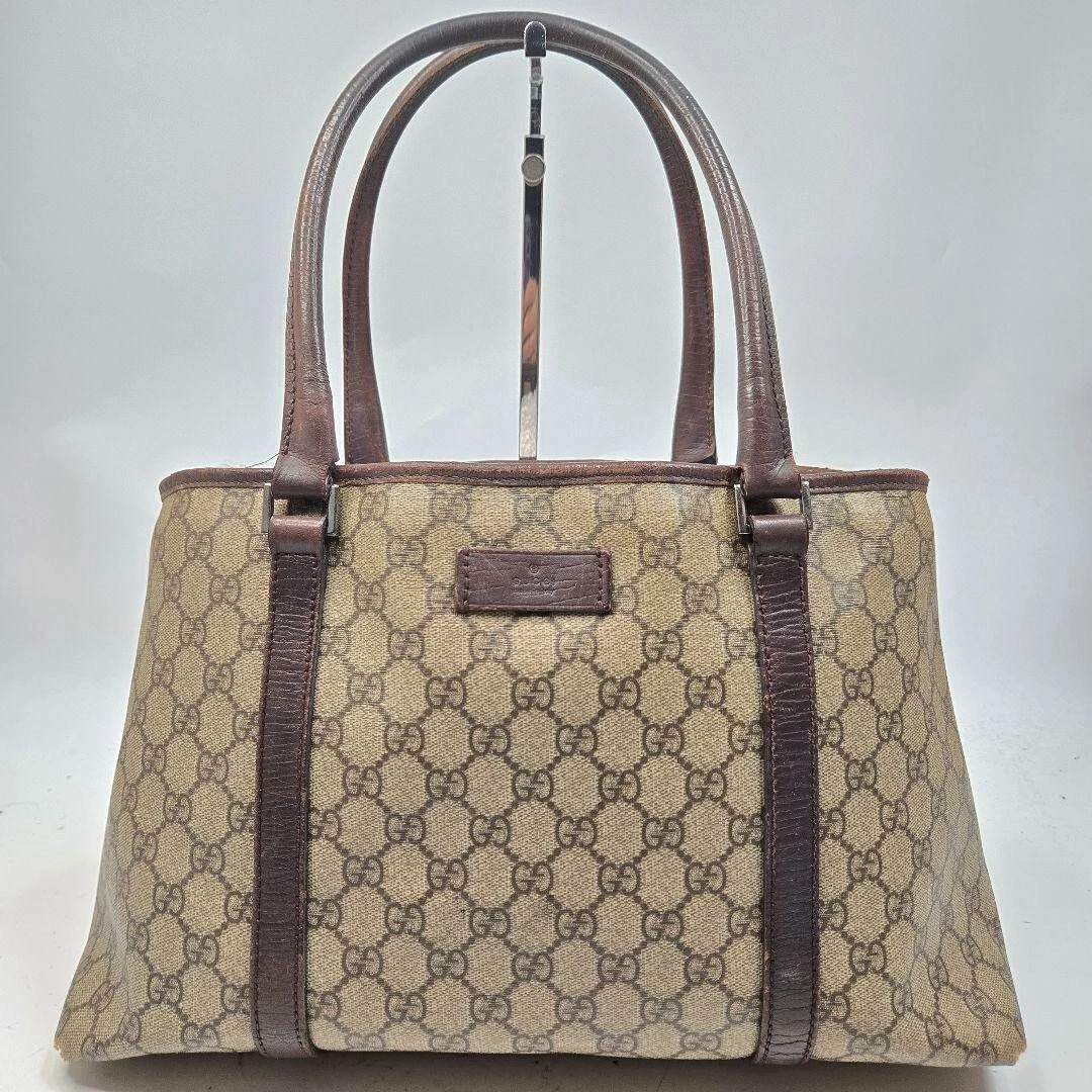 Sac fourre tout GUCCI GG Supreme toile cuir marron sac à main OCCASION authentique #S1753