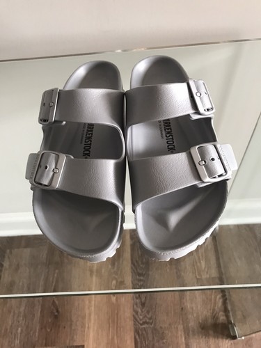 gray plastic birkenstocks