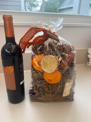 Pumpkin Potpourri Centerpiece, Darsee & David, pine cones, oranges, 1 lb, 10'' H
