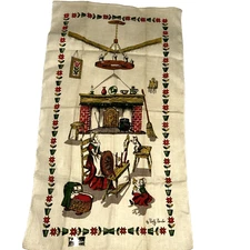 Vtg Kay Dee Colonial Kitchen Linen Tea Towel Spinning Wheel Dolly Dembo 30"x17"