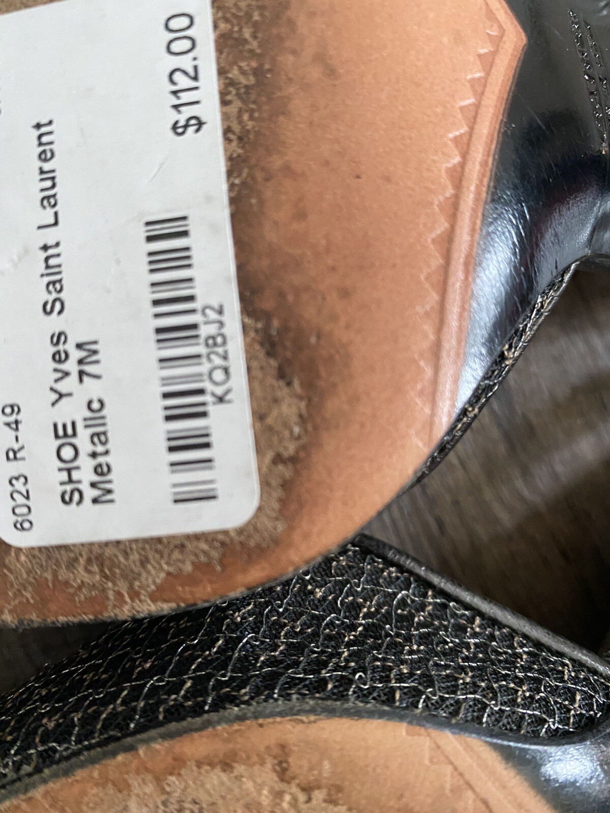 Autentici tacchi avvolgenti alla caviglia Yves Saint Laurent in pelle metallica in rete taglia 7M