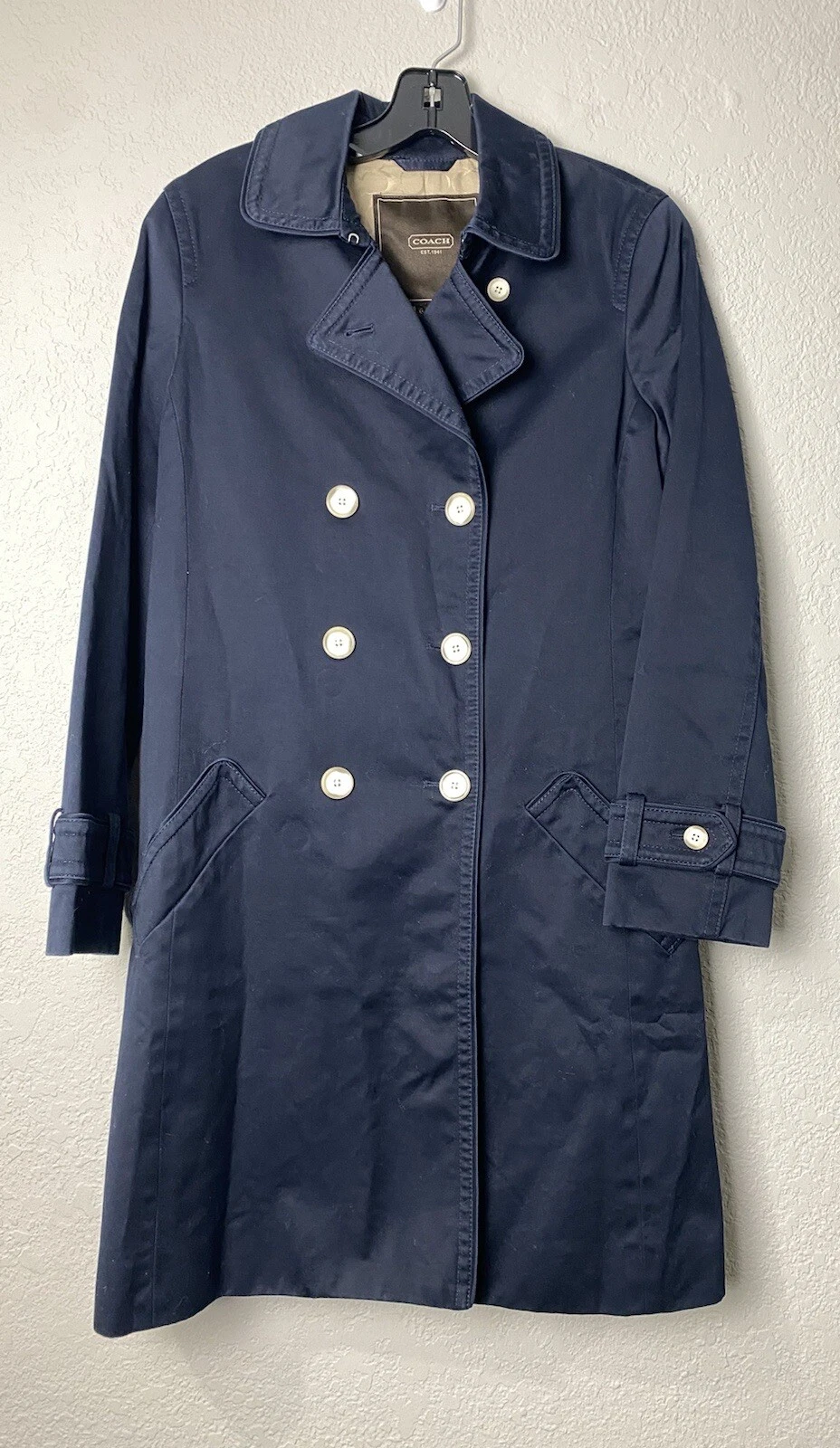 COACH Trench Cappotto Doppiopetto Cintura Impermeabile Colore Navy Donna Tg S