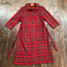 Pendleton Vintage Red Plaid 100 Wool Button Front Long Belted Robe