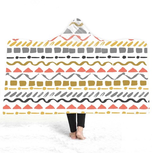 Aztec Geometric Diamonds Chevrons Zigzags Warm Fleece Hooded Blanket Throw Gift - Picture 10 of 23
