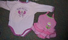 VINTAGE LOT OF TWO INFANT GIRLS CLOTHING ITEMS -SWIMSUIT AND BODYSUIT-18 MOS.
