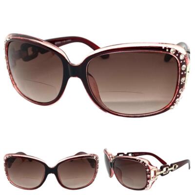 Women's Classy Elegant RETRO BIFOCAL Reading SUN GLASSES READERS Burgundy Frame