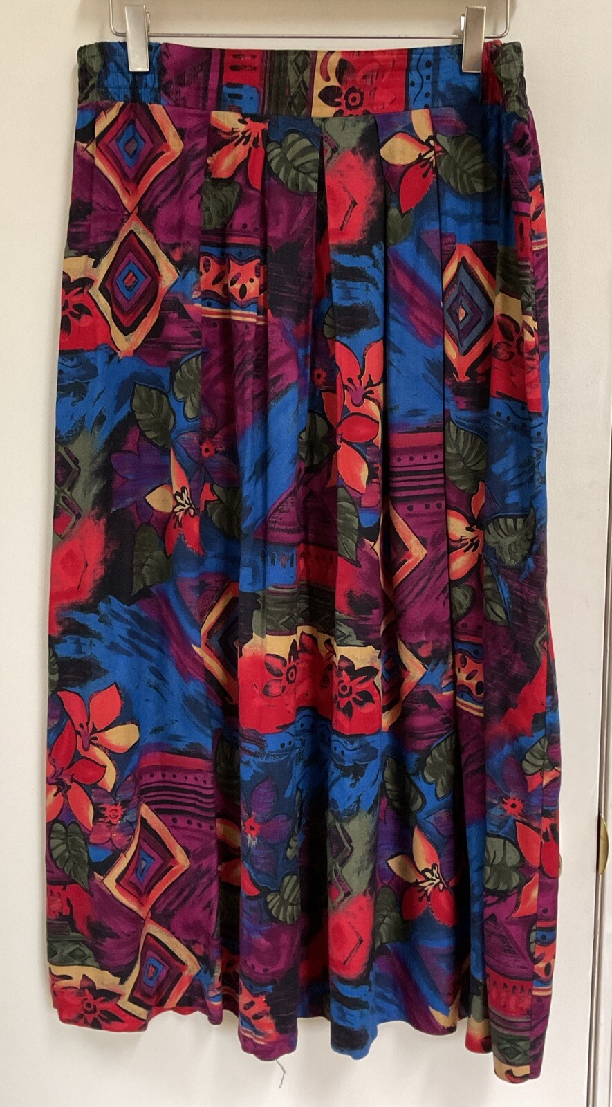 Vintage Norton McNaughton Womens Size 16 DEEP JEWEL TONES Pleated Midi Skirt