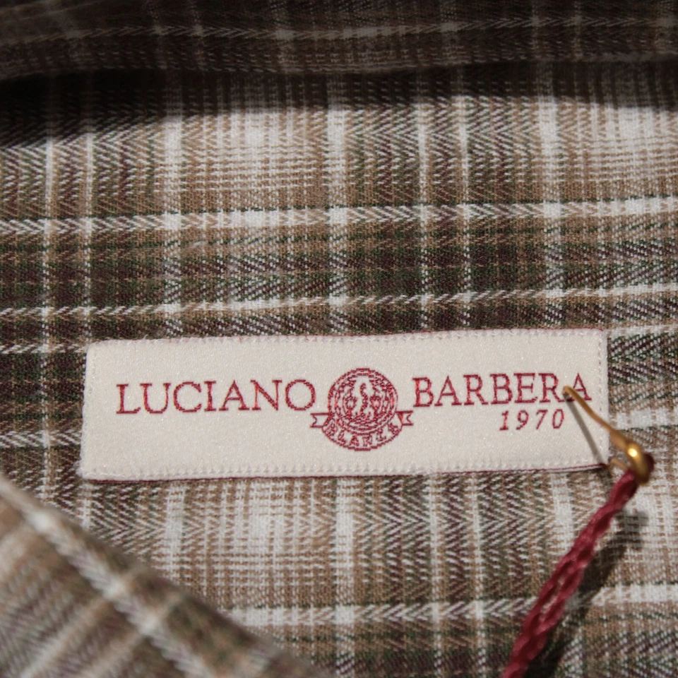 Luciano Barbera NWT Casual Button Down Shirt Size M in Brown Plaid 100% Cotton - Image 4 of 4