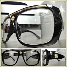 CLASSIC VINTAGE RETRO HIP HOP Style Cleans EYE GLASSES Black Gold Fashion Frame