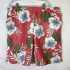 LANDS END Hibiscus Floral Printed Men s Swim Board Shorts Salmon Large 36-38