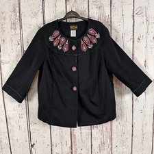 Bob Mackie Wearable Art Women's XL Black Pink Embroidery Jacket E5 