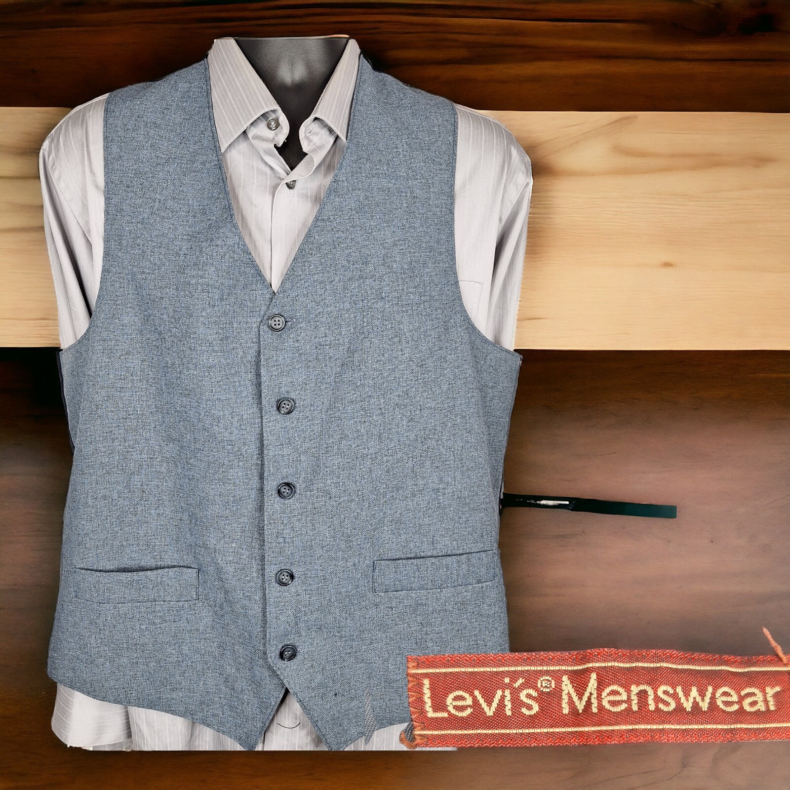 Vintage Levi Strauss Dress Vest Mens XL Gray 5 Button