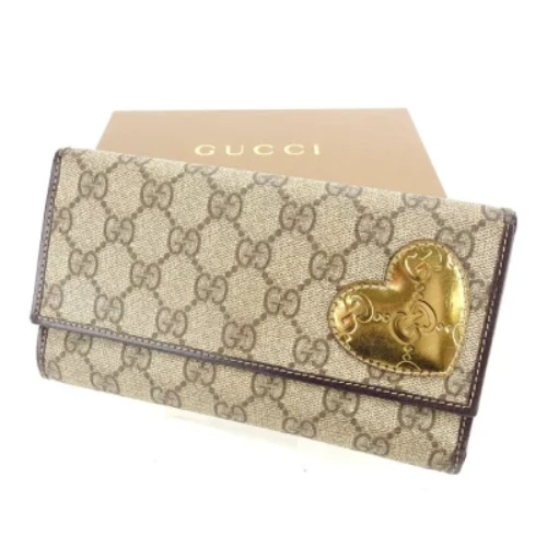 Gucci GG Supreme Long Portefeuille Toile Cuir Marron Or avec Boîte Authentique