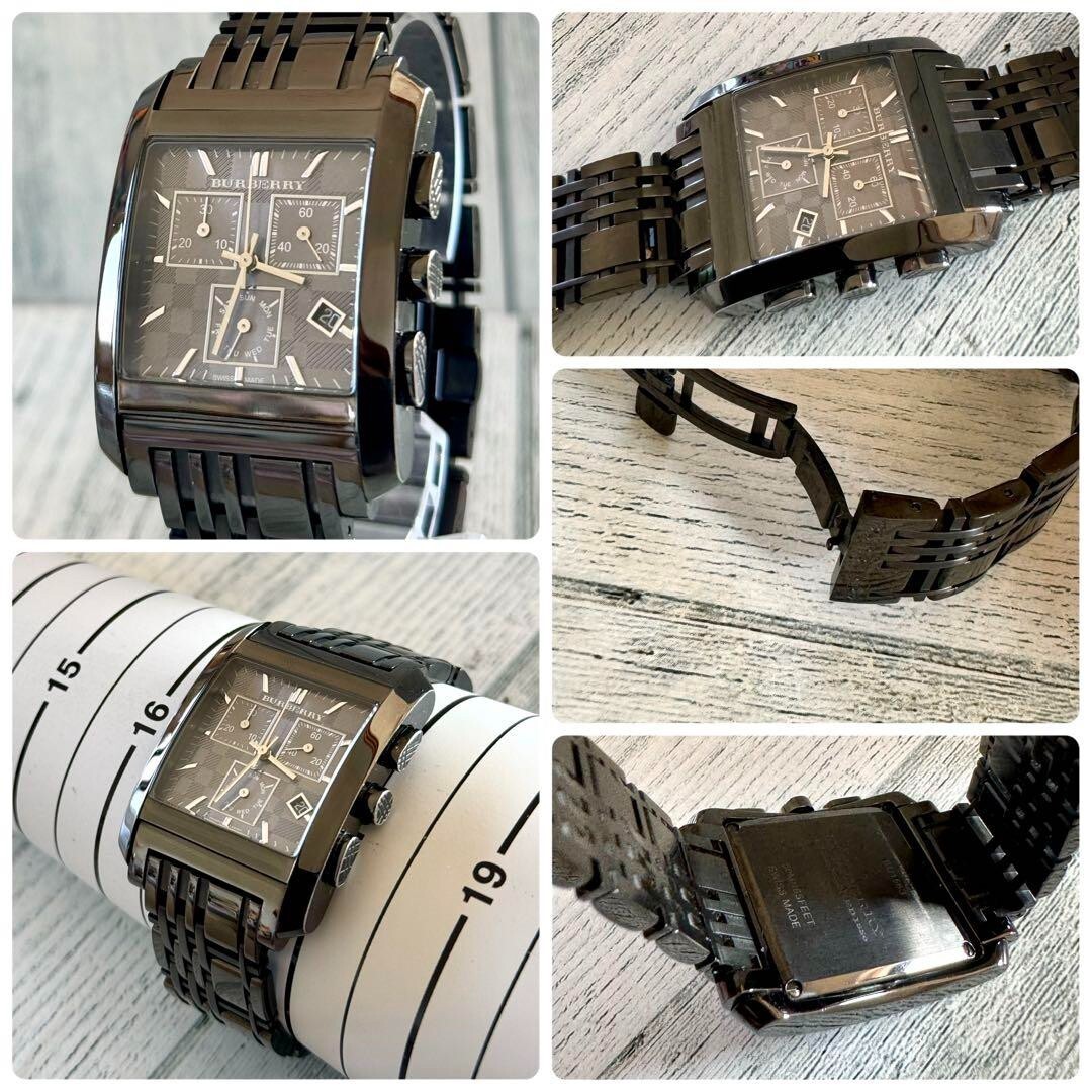 BURBERRY BU1563 Watch Chronograph Black Rare Used From Japan Check