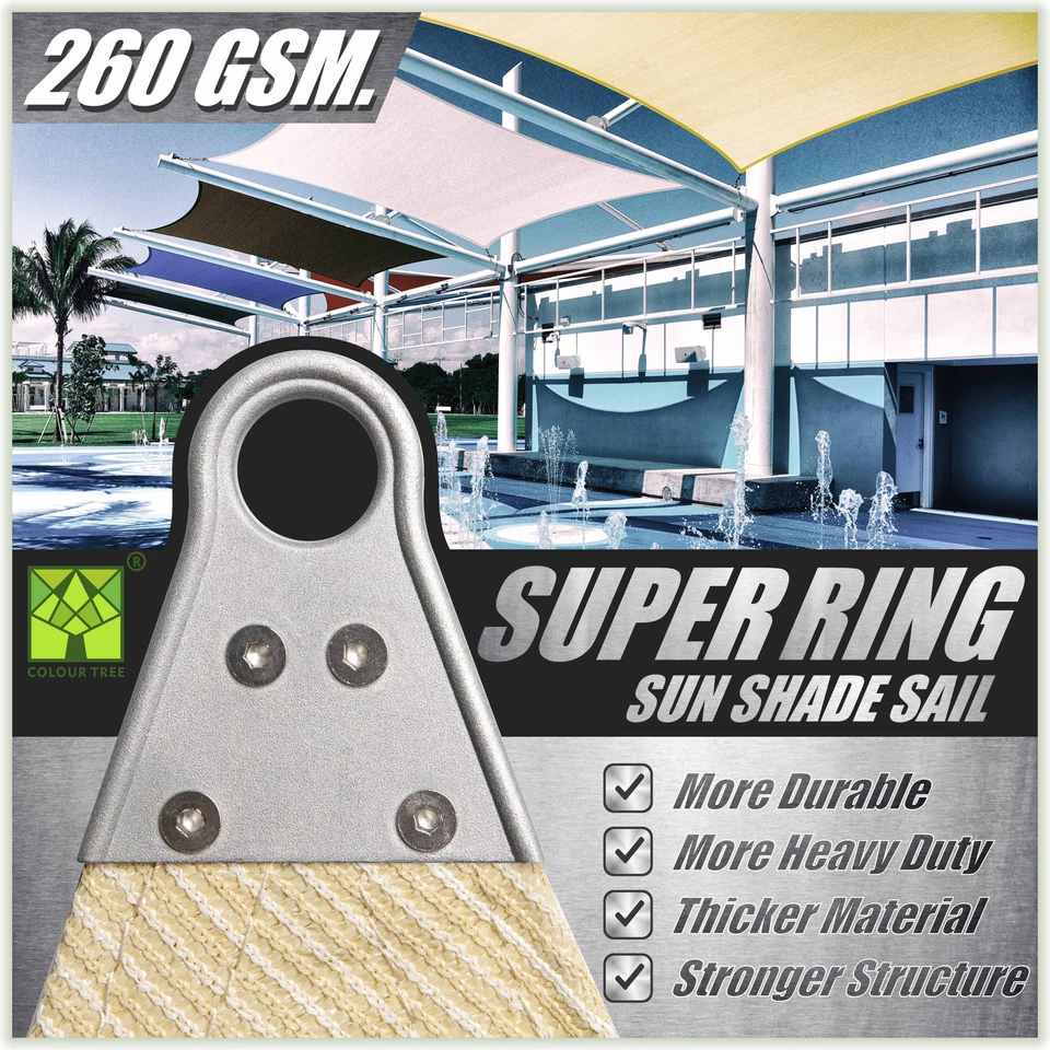 Colourtree Super Ring Sun Shade Sail Canopy Rectangle Square Outdoor Custom Size