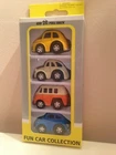 Pull back and go 4 pack toy VW T1 Bus Transporter Fiat 500 Citroen 2CV VW Beetle