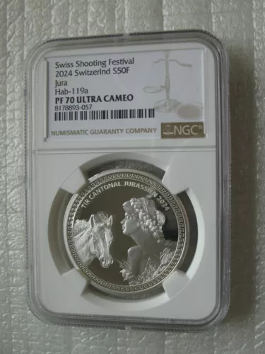 Switzerland 50 Francs 2024 Silver Proof Coin Tir Cantonal Jurasien NGC PF70