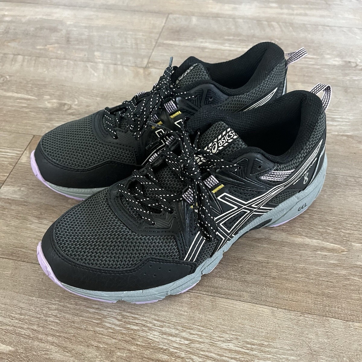 Asics Gel Venture Black Running Shoes Lace Up Sneakers Womens