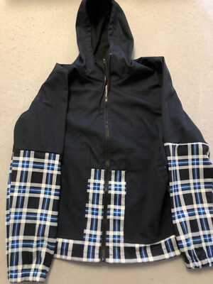Nomad Jacked Men's Large Blue/Black Plaid Fleece Hooded Full Zip