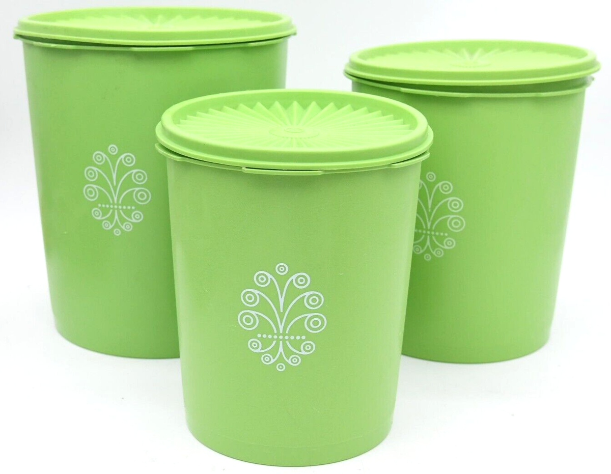 Vintage Servalier Tupperware Nest Cannister Apple Green Set Flour