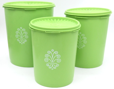 Vintage Servalier Tupperware Nest Cannister Apple Green Set Flour