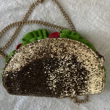 CAPELLI NEW YORK Taco Purse Gold Handbag Glitter Crossbody Kitschy