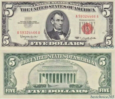 United States: 5 Dollars 1963  Red Seal from USA # A 59324466 A - aUNC