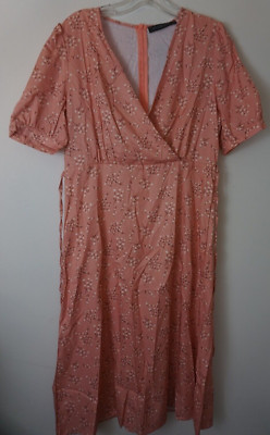 ZANZEA Women's  Spring  Wrap Collar Floral Print Pink Dress Size Large NWTags