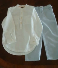 Art Class LS White Cotton Shirt, b.t.Kids Blue/Wht Pants-Boys sz 4-5
