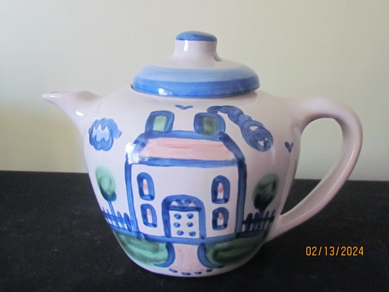 M A HADLEY POTTERY HOUSE TEAPOT