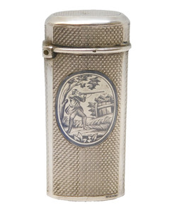19th Century French Silver & Niello Enamel Shooting Interest Vesta Case Antique