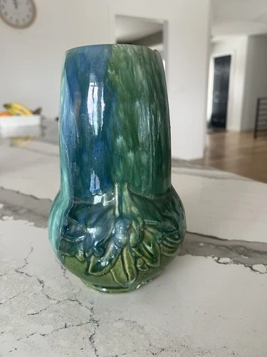 McCoy Leaves And Berries Stove Pipe Vase, Rare Glaze