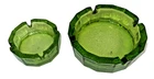 Set of 2  Vintage Blenko 6" and 4" Emerald Green Pebbled Textured Glass Ashtrays