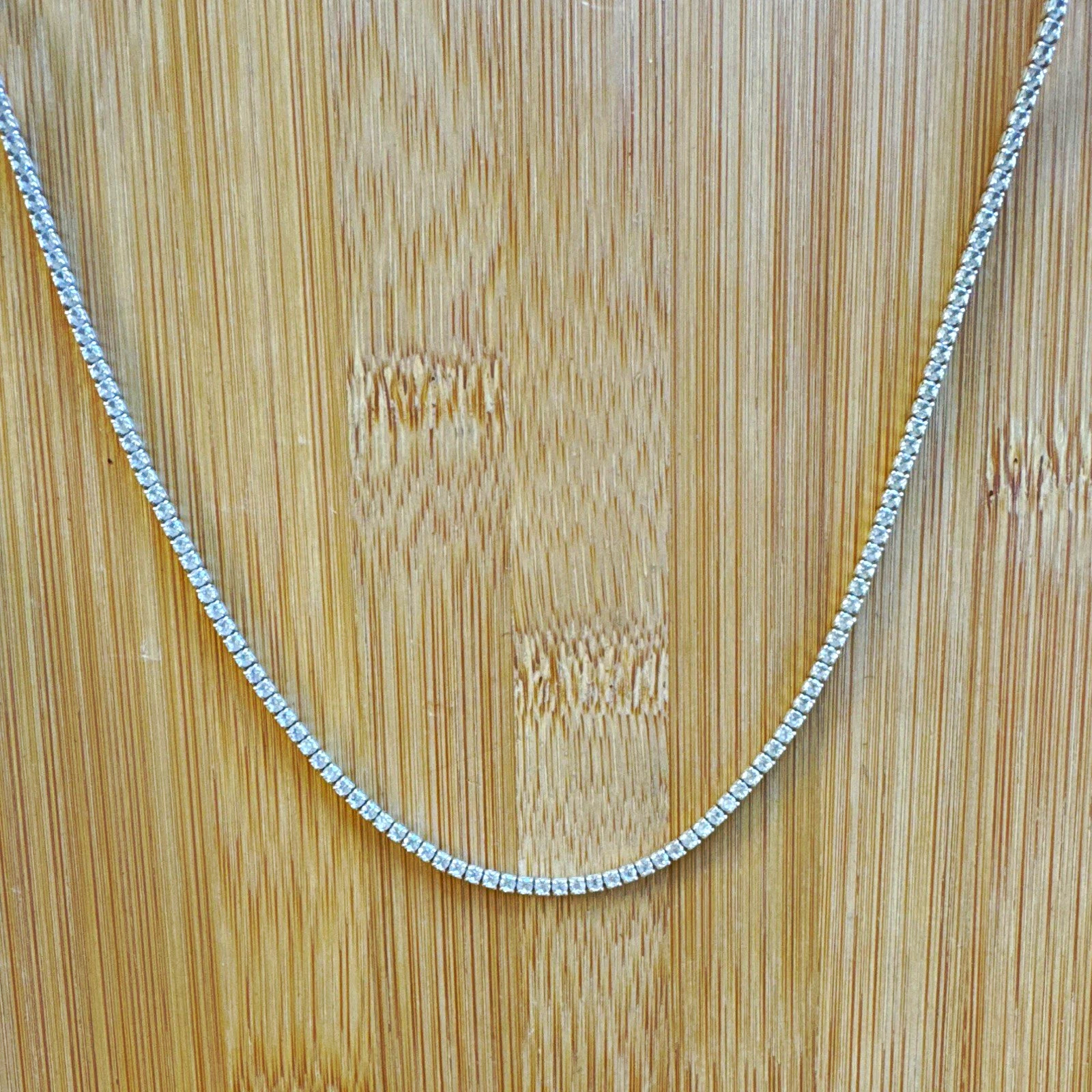 925 Sterling Silver Cubic Zirconia Tennis Necklace Box Chain Spring Ring - product detail image 1