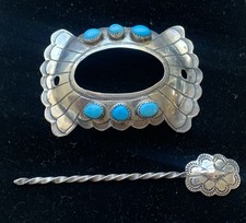Large Navajo Sterling Silver Turquoise Hair Pin Barrette