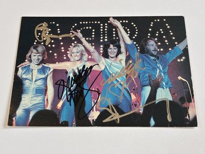 ABBA signed Vintage Postcard Agnetha Faltskog Frida Lyngstad Authentic Autograph
