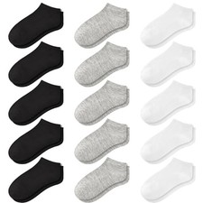 15 Pairs Kids Low Cut Ankle Socks for 4-7 Years 1 Black 5 light Grey 5 white 5