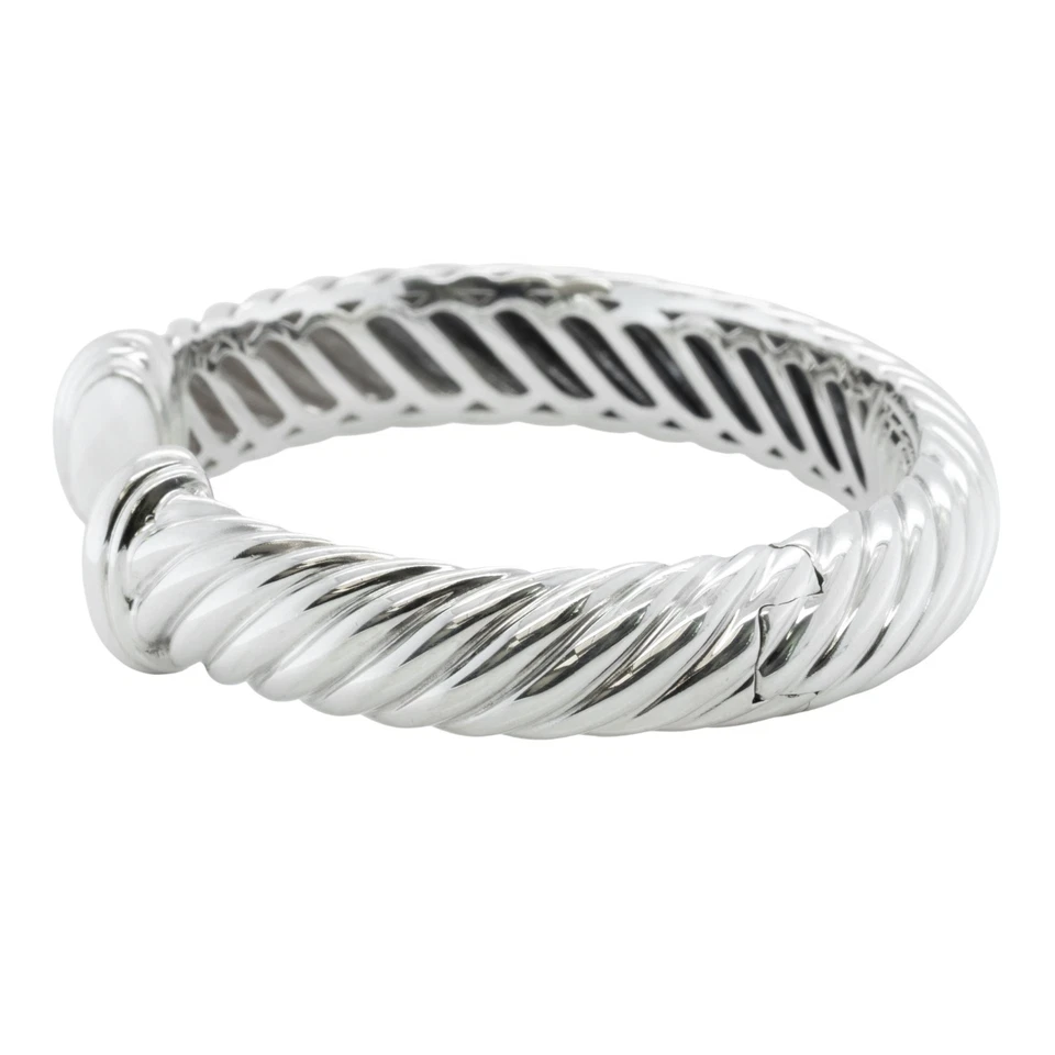 David Yurman Waverly White Agate 925 Sterling Silver Sculpted Cable 10mm Cuff - Image 4 of 4