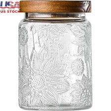 Stackable Glass Storage Jar W/ Sunflower Design BPA Free Airtight Food Container