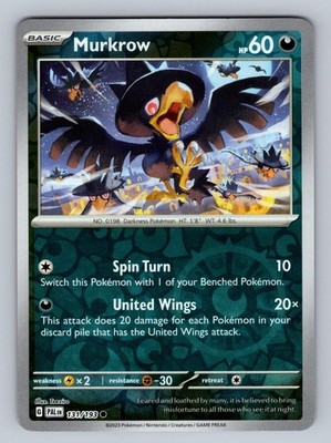 Murkrow 131/193 Common Paldea Evolved Pokemon Reverse Holo Near Mint
