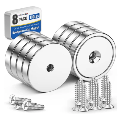 BRANDED 8Pack Neodymium round Base Cup Magnet 100LBS Strong Rare Earth Magnet Heavy Duty
