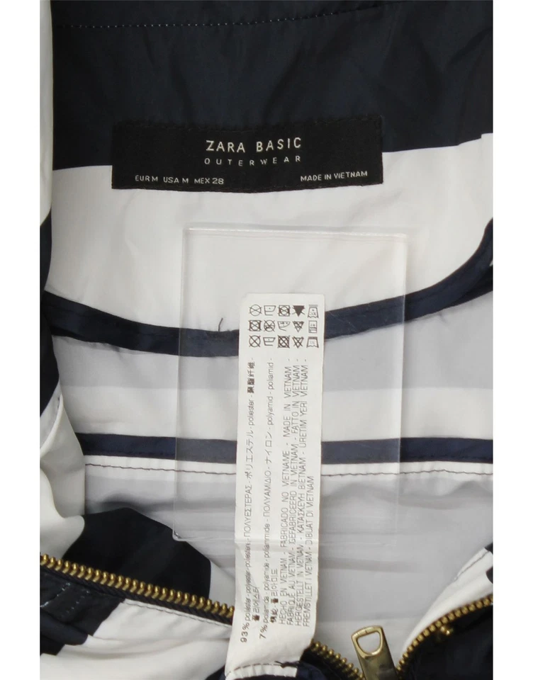 Chaqueta de lluvia con capucha para mujer ZARA UK 14 mediana azul marino a rayas poliéster KH20 Foto 3 de 3